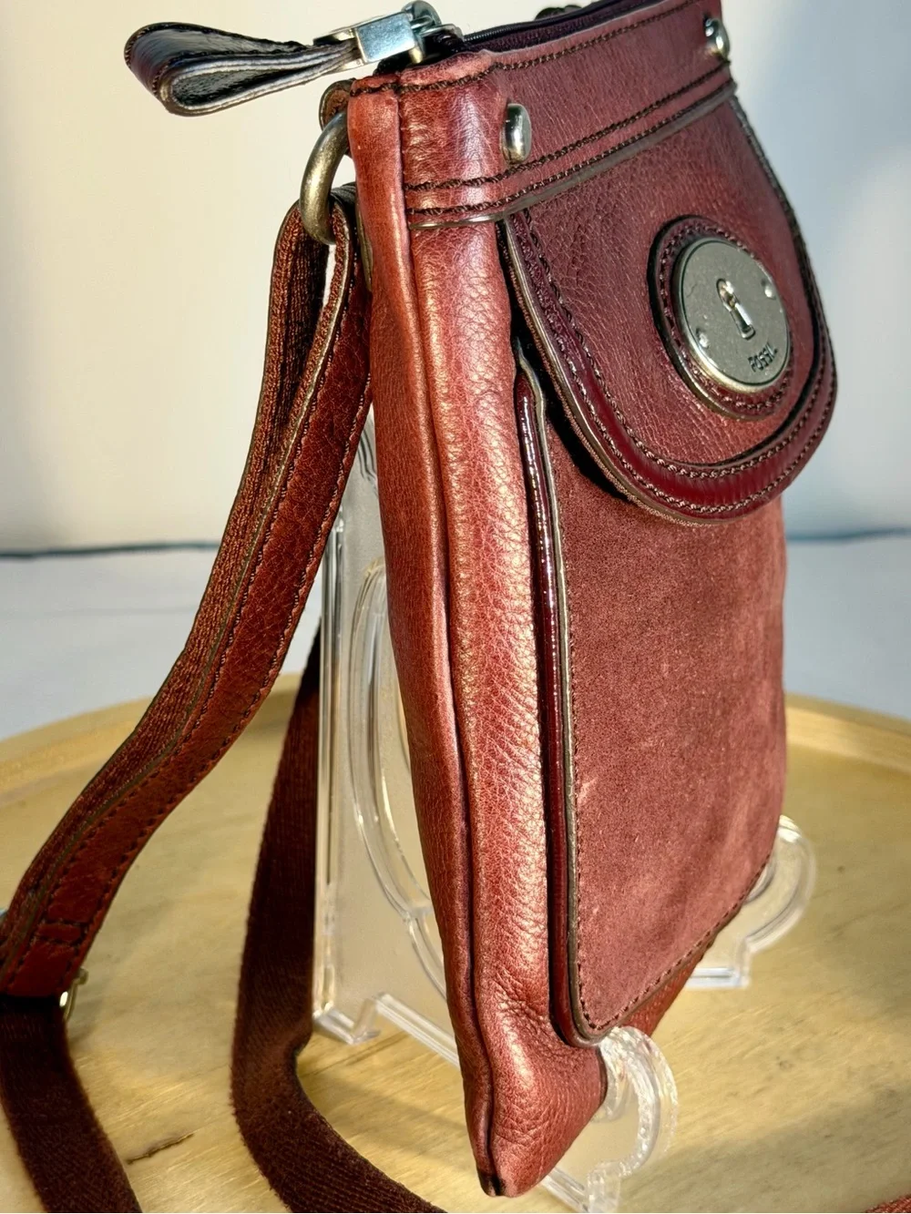 Fossil Burgundy Leather & Suede Crossbody